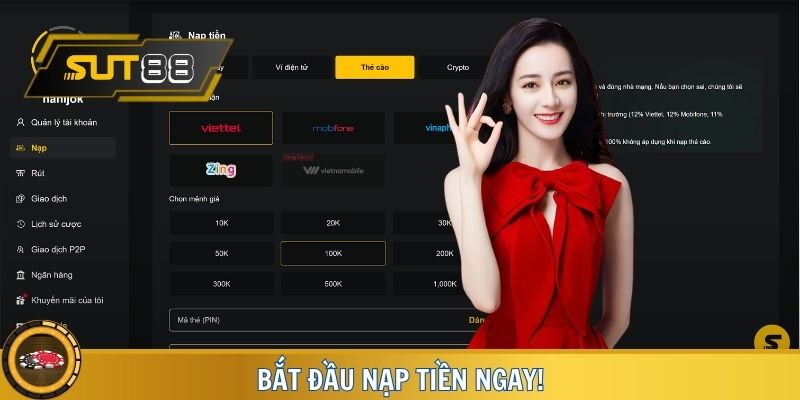 Chọn mệnh giá và nạp tiền nhanh